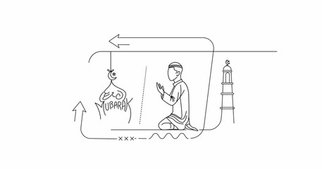 Muslim young man praying ( Fajr, Zuhr, Asr, Maghrib, and Isha ) - eid mubarak, vector Illustration.