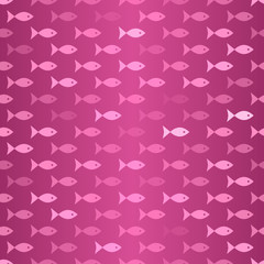 Pink vector seamless pattern with colored fishes.