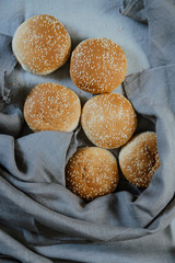 fresh homemade hamburger buns. buns ready for cooking burgers