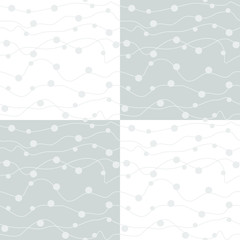 Fototapeta na wymiar Grey bubbles and stripes on white-grey background: abstract seamless pattern, wallpaper texture print, wrapping design. Vector graphics.