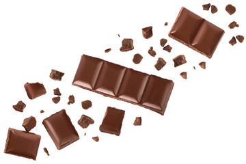 piece of chocolate isolated on white background with clipping path. . Top view with copy space for your text. Flat lay.