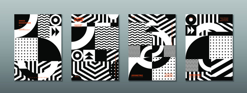 Vintage retro design vector covers set. Swiss style geometric compositions for book covers, posters, flyers, magazines, business annual reports