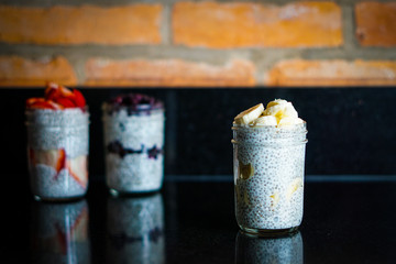 Chia puddings with fresh fruit