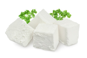Feta cheese isolated on white background. With clipping path and full depth of field