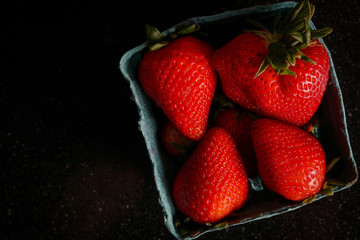 Fresh strawberries in a box