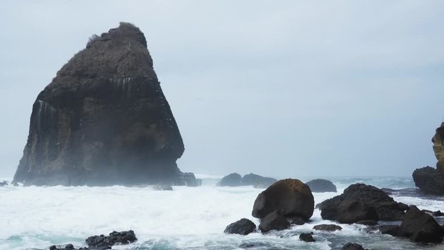 Exotic scenery of Papuma beach with big corals