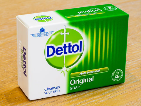 London, England, UK. April 25th 2020. Dettol anti-bacterial original soap box. Dettol designed for sensitive skin protection against a wide range of common germs and bacteria.