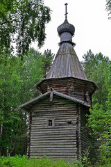 Church of St. Nicholas, built in 1602. Troitsky island on Okhta river, Karelia, Russia