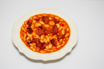 Top viewe Turkish foods; dried beans (kuru fasulye) on white background