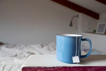 Cozy breakfast in bed at home