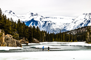 The Bow River from the falls in the winter time. Banff National Park, Alberta, Canada