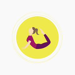 A young girl practices yoga, stretching, and gymnastics. Exercise in the king Cobra pose or the Raja Bhujangasana pose. Flat style. Vector illustration on an isolated white background
