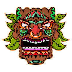 Tiki mask with leaves mascot