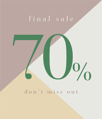 Editable sale banner. soft colored background, 70 % sale banner design. Sale concept.