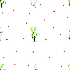 Apple pattern. Blooming apple trees and apples.