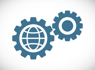two gears with earth icon