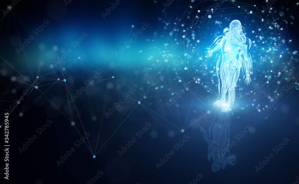 Poster digital x-ray human body holographic scan projection 3d rendering