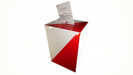 Skrzynia wyborcza, wybory, głosowanie, karty do głosowania, ilustracja w 3D