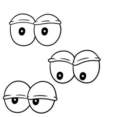 Set of comic eyes. Different emotions. Crazy eyes. Funny wrinkly eyelids and pupils. Element of the face. Black and white sketch cartoon