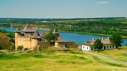 Fototapeta na wymiar The Khotyn Fortress is a fortification complex located on the right bank of the Dniester River in Khotyn, Chernivtsi Oblast (province) of western Ukraine.
