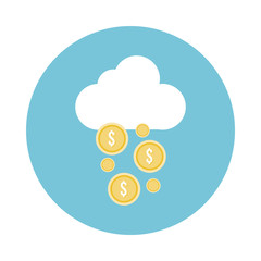 coins money dollars with cloud block style icon