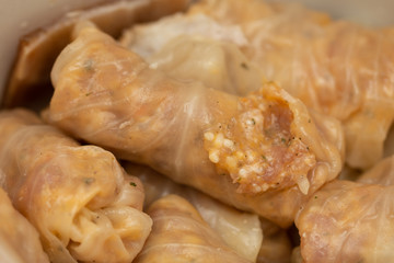 Sarmale, traditional Romanian food, rice in pickled cabbage leaves