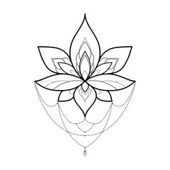 Etic Mandala ornament isolated on black background. Henna tattoo design. Vector illustration