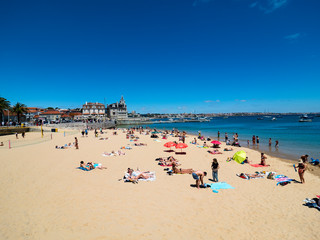 Fototapeta na wymiar Praia da Ribeira town beach, Cascais, Portugal