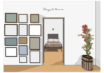 Vector Illustration of Stay at Home concept, Stay Home, Stay Safe, New Normal, New way of life