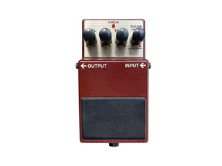 Isolated brown vintage clean drive stomp box effect on white background with work path. 