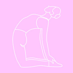 Sport illustration flat style, cute sturdy girl doing yoga on an isolated white background. Makes fitness exercises, sport workouts in various poses. Template for design work. Vector stock graphics.