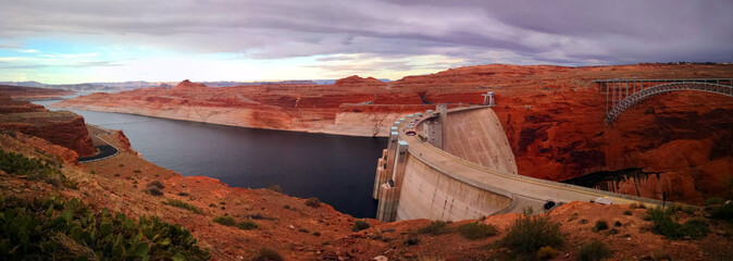 View over Glen Canyon Dam, Lake Powell, Arizona, USA