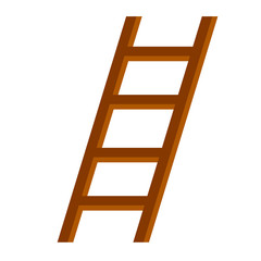 Set of wooden brown stairs. Go up to the top level. Straight and inclined objects. Rustic country Equipment