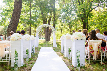 Guests on the wedding ceremony outdoor