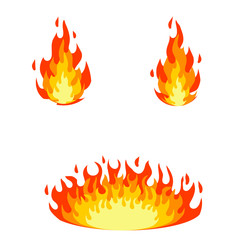 Red flame set. Fire element. Part of the bonfire with the heat. Cartoon flat illustration. Fireman's job. Dangerous situation.