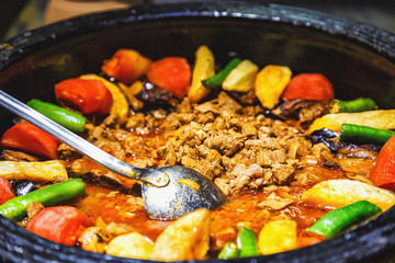 Turkish traditional dish from vegetable and beef that popular serving in Istanbul restaurants, Turkey.