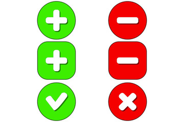 Fototapeta premium plus minus, cross, check mark button, vector color command set