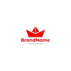Obraz premium Origami Ship Grunge Logo Design Vector