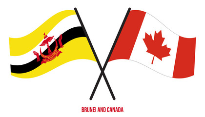 Brunei and Canada Flags Crossed And Waving Flat Style. Official Proportion. Correct Colors