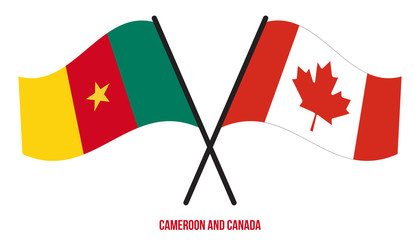 Cameroon and Canada Flags Crossed And Waving Flat Style. Official Proportion. Correct Colors