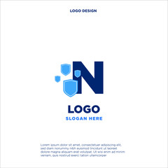 Initial letters N shield shape blue simple logo