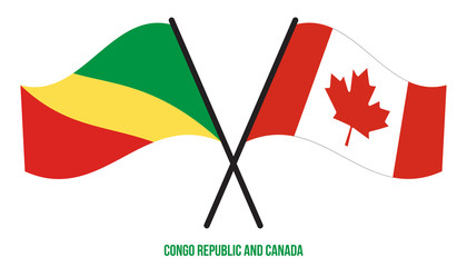 Congo Republic and Canada Flags Crossed And Waving Flat Style. Official Proportion. Correct Colors