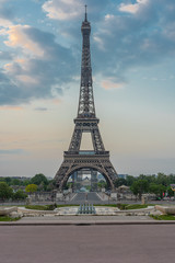 Fototapeta na wymiar Paris, France - 04 25 2020: View of the Eiffel Tower from the Trocadero esplanade during the coronavirus period
