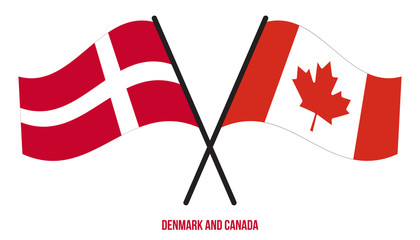 Denmark and Canada Flags Crossed And Waving Flat Style. Official Proportion. Correct Colors