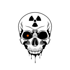 Human skull with radiation sign. Grunge print template. Vector illustration