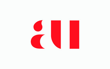 au or ua and a, u Lowercase Letter Initial Logo Design, Vector Template