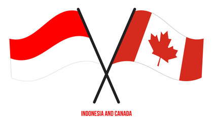 Indonesia and Canada Flags Crossed And Waving Flat Style. Official Proportion. Correct Colors