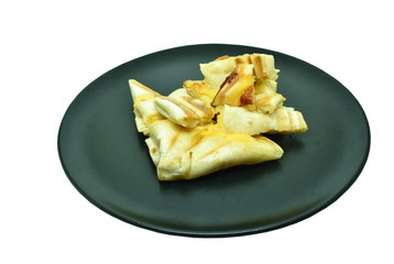 French toast dressing cheese and condensed milk on plate