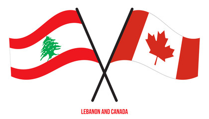 Lebanon and Canada Flags Crossed And Waving Flat Style. Official Proportion. Correct Colors