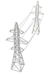 Power transmission tower high voltage pylon. 3d render illustration isolated on white background.